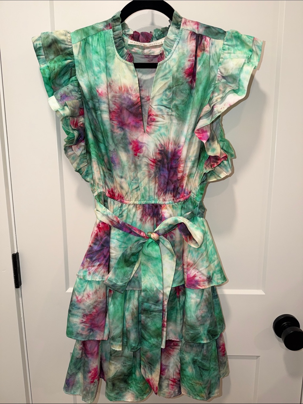 Marie Oliver Green & Purple Tie-Dye Ruffle Tiered Dress